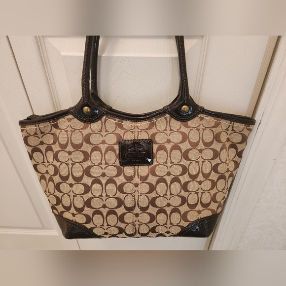 Handbags - Coach 12369 Bleecker Khaki Jacquard Sig C with Brown Leather Trim Tote Bag Purse